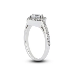 1 1/4ct G VVS2 Princess Natural Certified Diamonds 14k Gold Halo Side Stone Ring - Picture 1 of 3