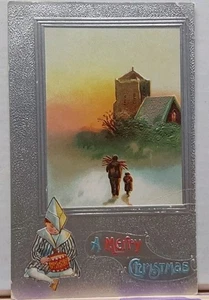 VINTAGE CHRISTMAS POSTCARD A MERRY CHRISTMAS POSTMARK 1910 - Picture 1 of 2