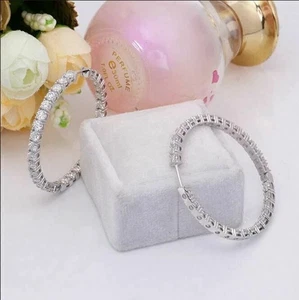 2 Ct Round Cut Lab-Created Diamond Hoop Women's Earrings 14k White Gold Plated - Picture 1 of 3