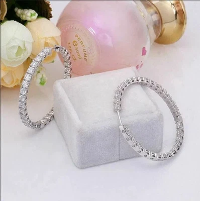 2 Ct Round Cut Lab-Created Diamond Hoop Women's Earrings 14k White Gold Plated - Image 1 of 3