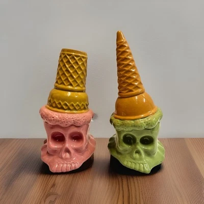 Set 2- VIRAL Summerween Halloween Pink & Green Melting Ice Cream Skull Face NEW! - Image 1 of 4