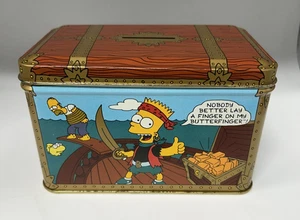 Vintage 1992 Nestlé Butterfinger Pirate Bart Simpson Treasure Chest Tin Coin Bank - Foto 1 di 7