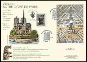 Rare FDC France: CÉRÉMONIE RÉOUVERTURE NOTRE-DAME DE PARIS 2024, Tirage 50 ex. ( - Foto 1 di 1