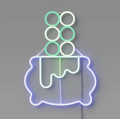 Brewing Cauldron Animated Faux Neon LED Novelty Sign with Purple and Green - Image 1 of 4
