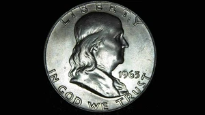 1963 - D Uncirculated Franklin Silver Half Dollar, 50c #648 - Picture 1 of 7