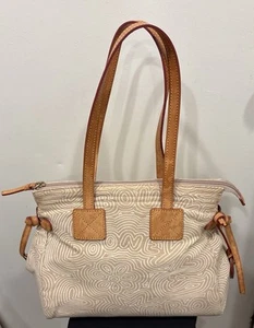 Dooney & Bourke Doodle Swirl Graffiti Satchel Handbag Beige Tan Natural Leather - Picture 1 of 23