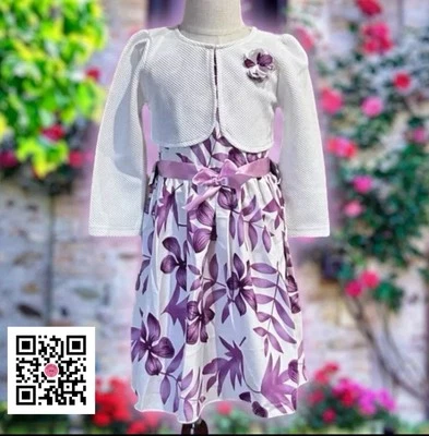 Vestido Bolero Chaqueta Floral Satén Cinta Violeta (D) 2 Piezas Niñas 4 Delantales Foto 1 de 4