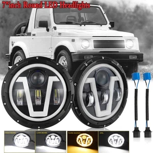 Pair DOT 7"inch Round LED Headlights Hi/Lo Beam DRL For Suzuki Samurai 1986-1995 - Picture 1 of 18