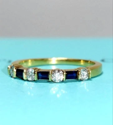 Anillo Tiffany & Co Vintage Corte Baguette Zafiro Diamante Oro Amarillo 18k Banda Foto 1 de 4