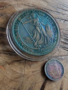 2020 Silver Britannia 1oz + 1/10 Mother & Son Rainbow Toned - Picture 1 of 6
