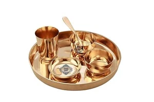 Indian Traditional Bronze Dinner Thali Set 6 Pieces With Gold - Picture 1 of 5