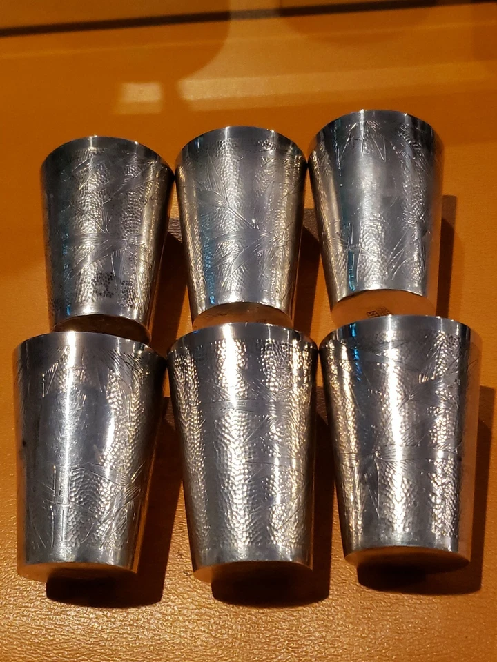 Antique Signed Chinese Sterling Silver JADEGREEN  Cup 2.5" Bamboo Design  — 第 1/4 张图片