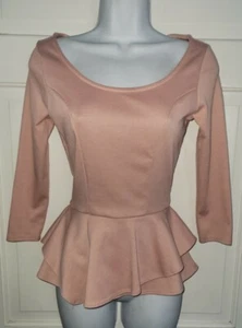 ARDEN B blush Pink Layered Peplum Scoop Neck Poly blend knit zip Top XS - Picture 1 of 5
