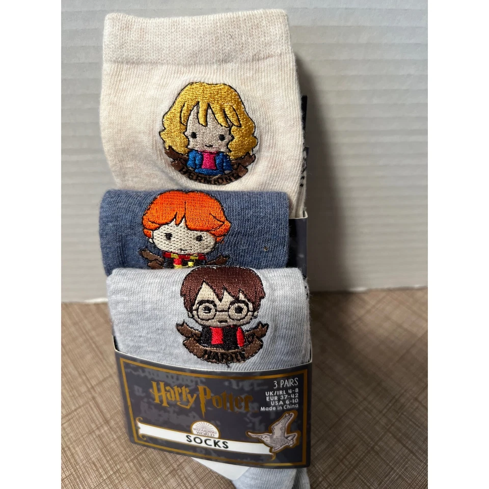 Harry Potter Socks 3 Pairs Character Crew Socks UK 4-8 EUR 37-42 USA 6-10 - Image 1 of 3