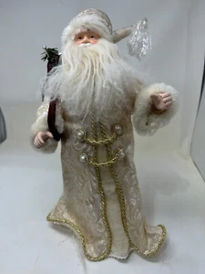 Christmas Victorian Santa Tree Bag Of Toys Gold Pearl Tree Topper 17" Tall - VG - Picture 1 of 6