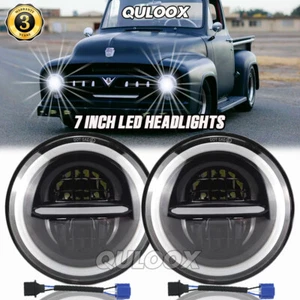 Pair 7" Inch Round LED Headlights Halo DRL FOR Ford F1 1948 1949 1950 1951 1952 - Picture 1 of 13