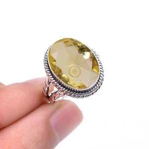 Lemon Quartz Gemstone 925 Sterling Silver Ring Handmade Jewelry Ring For Gift - Picture 1 of 4
