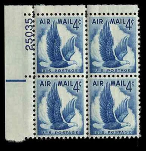US Scott # C48, Bald Eagle, Plate Block of (4) 1954 4¢ Airmail Stamps, MNH - Picture 1 of 1
