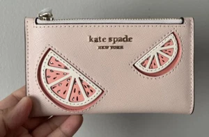 NWT Kate Spade Tini Grapefruit Embellished Small Slim Bifold Wallet Pale Dogwood - Picture 1 of 6