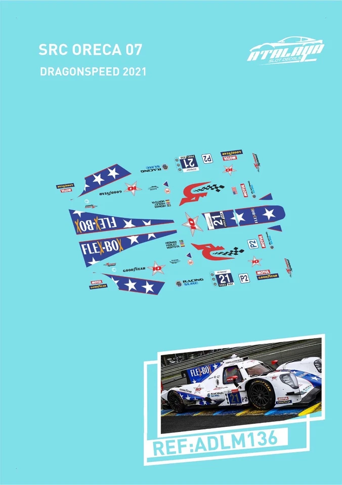 Decals 	SRC ORECA 07 DRAGON SPEED 2021 slot calcas - Imagen 1 de 1