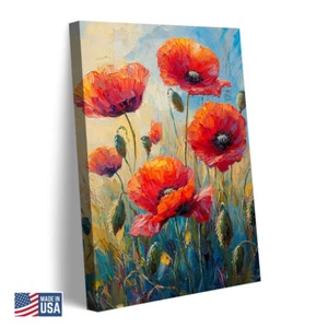 Floral Wall Art Red Poppies Canvas Painting Home Decoration with Colorful - Picture 1 of 8