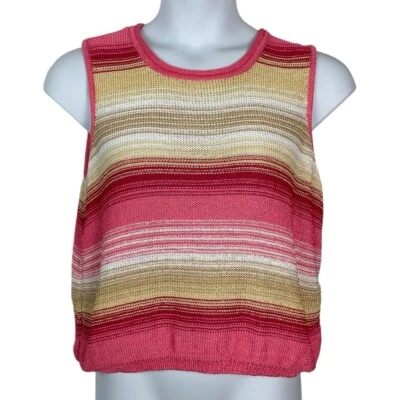 VTG 90s Norton McNaughton XL Sleeveless Sweater Cream Pink Striped Vest Knit - Image 1 of 4