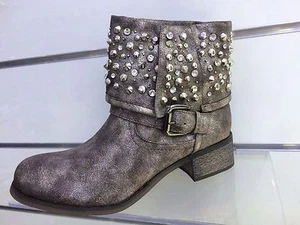 BROWN BRONZE CLOUTER RHINESTONE BUCKLE BOOT BOOT SIZE 40 HEEL 4cm - Picture 1 of 5