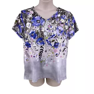 Blusa Top Mujer Noracora Ombre Multicolor Pasteles Floral Talla XL V-Cuello SS - Imagen 1 de 12