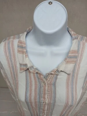 Blusa Blush J Feminina 3X Marfim e Azul Listrada com Botões Frente Manga Curta  - Imagem 1 de 4