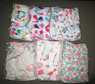 BABYGOAL~ 6 Piece FLOWER WORLD Girl Assorted Reusable Cloth Diapers + 1 Wet Bag - Image 1 of 4