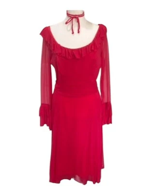 Vintage Elinor Gay Pink Chiffon Dress 8 Sheer Peter Pan Ruffle 60’s Dainty Mod - Image 1 of 4