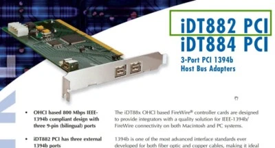 Indigita IEEE 1394 Universal 32 64 Bit 3.3v 5v Firewire PCI P/N 710-048 iDT882 - Image 1 of 3
