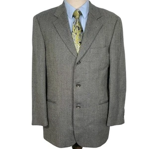 Hugo Boss Blazer Men 40R Navy Khaki Herringbone Einstein Lambswool Sport Coat - Picture 1 of 13