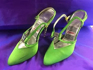Fabulous Size 5 Green Satin High Heel Shoes Metal Heel - Picture 1 of 8
