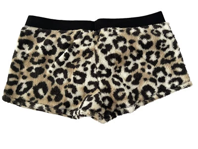 NWT PJ Salvage Womens XL Leopard black tan Thick Fuzzy Fleece Shorts SOFT #PQ9 - Image 1 of 4