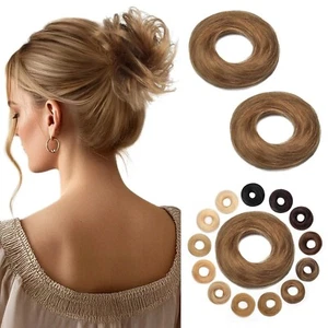 2 PACK Human Hair Bun Ponytail Scrunchies Natural Chignon #6 Light Brown - Picture 1 of 8