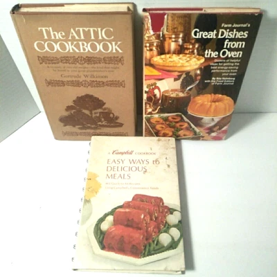 1970s Cookbook Lot of 3 Recipe Books Campbell's Farm Journal Great Dishes Attic Foto 1 de 4
