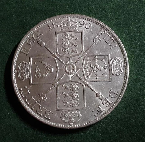 UK - 1890 Jubilee silver Double Florin - old cleaning - choice XF-AU Cover