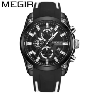 MEGIR Mens Chronograph Wrist Watches Business Silicone Strap Sports Quartz Watch - Picture 1 of 8