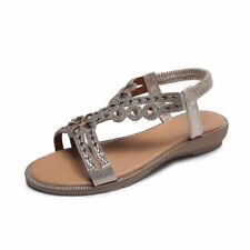 Ladies Faux Leather Sandals Summer Shoes Comfy Peep Toes Elastic Strappy Summer