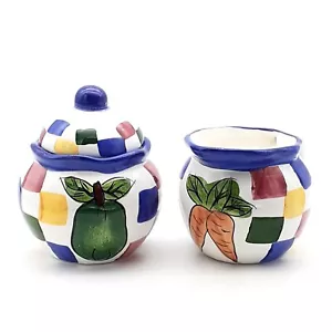 Crema y azucarero Verdura ilimitados de mesa vintage con tapa pintada a mano 1995 - Imagen 1 de 11