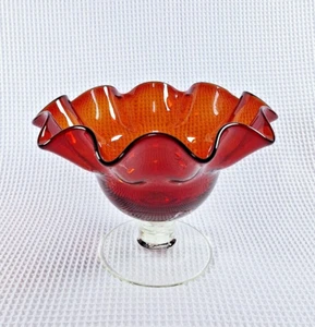 Vintage Bischoff Art Glass Handblown Cinnabar Compote Bowl Centerpiece 1950s - Bild 1 von 7