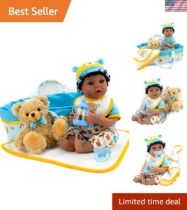 Adorable Juego Muñeca Bebé Renacida Negra 18" con Portador Cama y Accesorios de Juego - Imagen 1 de 9