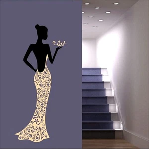 Negro Dama Pegatina de Pared Vestido Señora Calcomanías Dormitorio Plantilla Enorme Patrón de Flores - Imagen 1 de 12