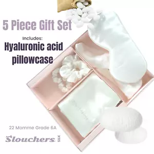 5 Pc Pillowcase Gift Set Ivory 100% Mulberry Silk 22 Momme Finest Grade Silk 6A - Picture 1 of 13