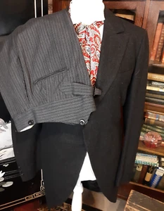 VTG Bespoke 1930s mens wool Morning Coat Frock Suit 35 Reg Striped Pants 32W 31L - Picture 1 of 24