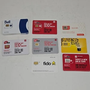Lot de 45 cartes SIM à utiliser au Canada - NEUF - Bell, Virgin, Rogers, Fido, Videot - Photo 1 sur 9