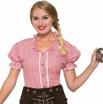 German Apline Oktoberfest Lederhosen Adult's Womens Red Shirt Costume - Image 1 of 4