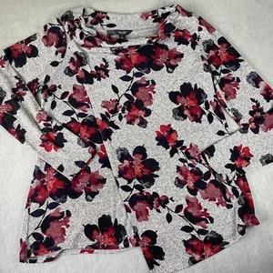 Top Simply Vera Mujer L Gris Floral Rojo Negro Mangas Largas Cómodo Informal Strech - Imagen 1 de 7