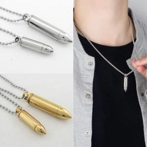 Men Bullet Pendant Necklace Stainless Steel with 20 Inches Ball Chain Easter Day - Picture 1 of 15